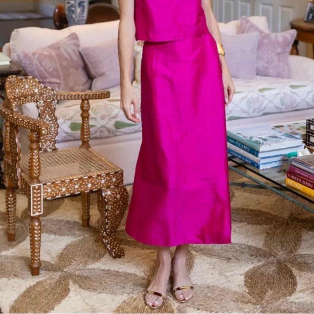 Fuchsia Satin Midi Skirt - Women's